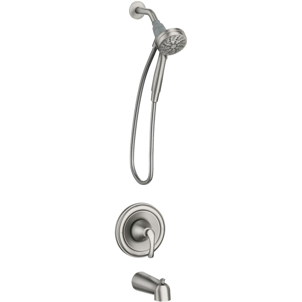 Moen Tiffin Tub and Shower Trim Package with 1.75 GPM Multi Function Magnetix Docking Shower Head and Posi-Temp Technology Spot Resist Brushed Nickel