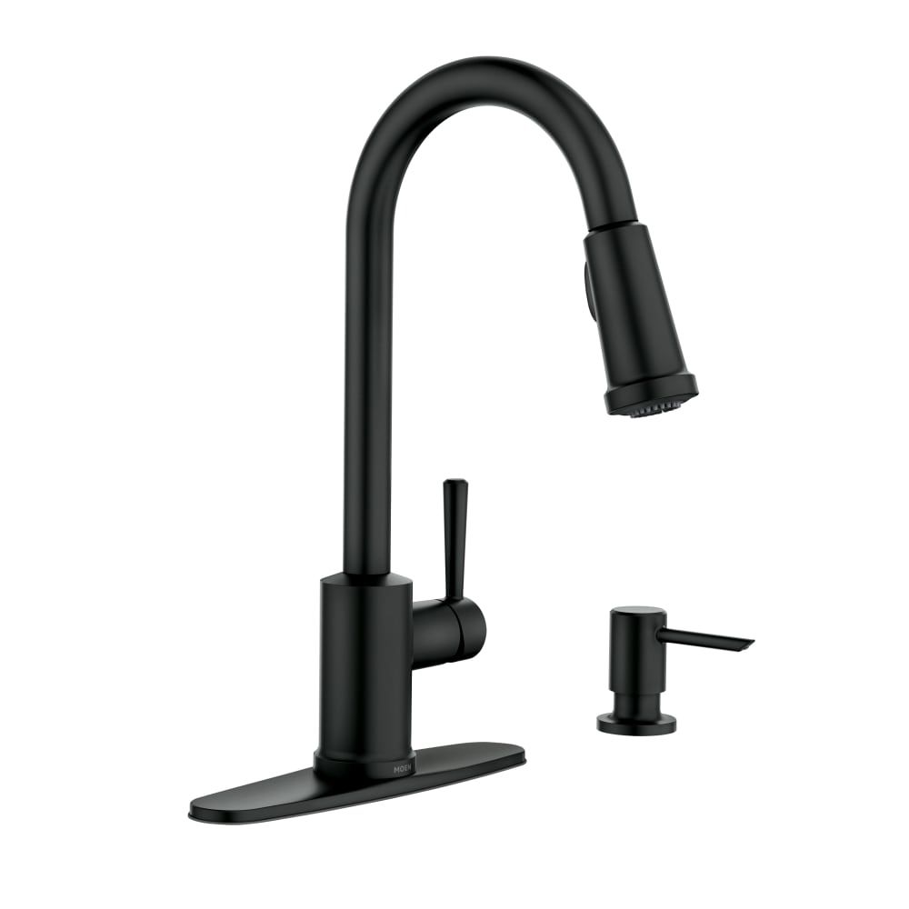 Moen Indi Pullout Spray High-Arc Kitchen Faucet - Includes Soap Dispenser Matte Black