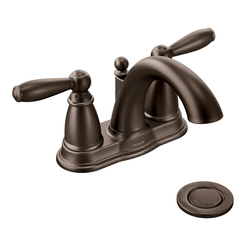 Moen Brantford Double Handle Centerset Bathroom Faucet - Pop-Up Drain Assembly and Valve Included (Pack of 2) Oil Rubbed Bronze