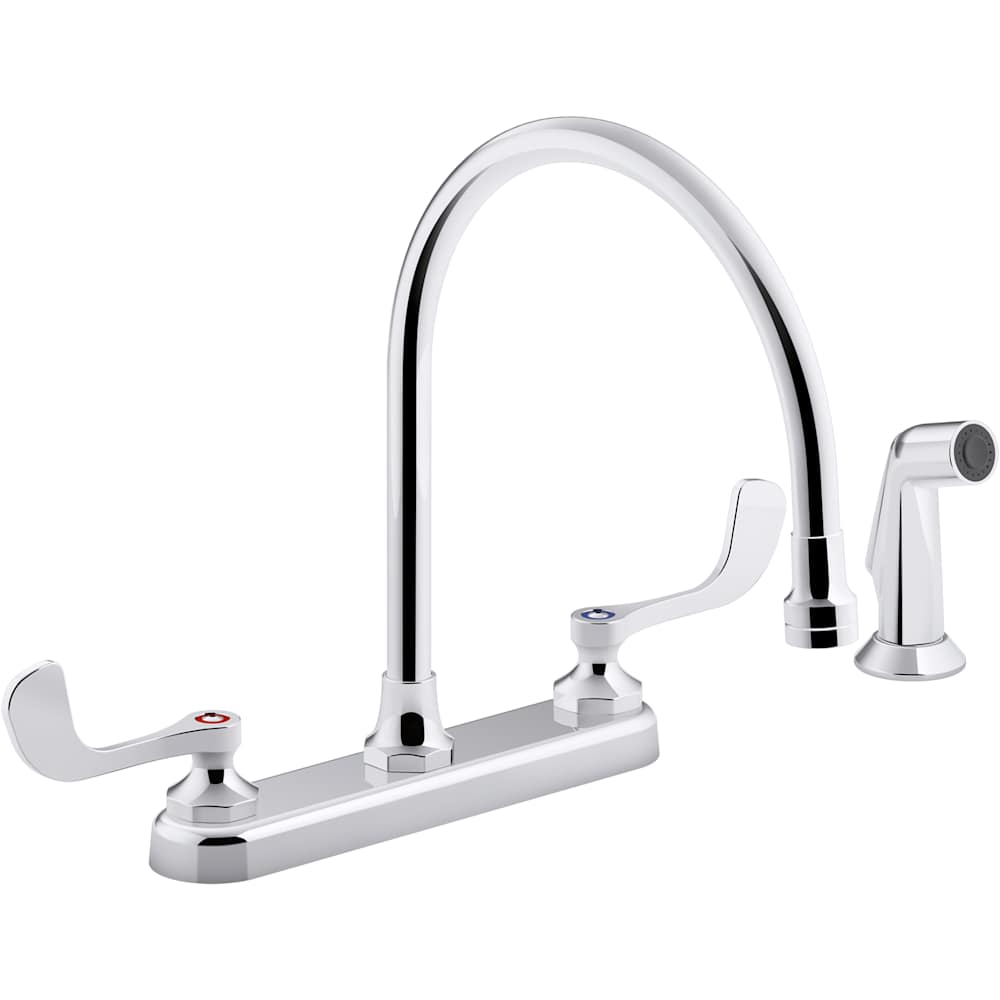 Triton Bowe 1.8 GPM Deck Mounted Kitchen Faucet with Wristblade Handles and Vandal Resistant Aerator - Includes Side Spray