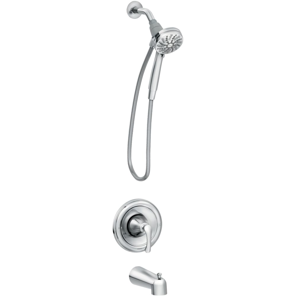 Moen Tiffin Tub and Shower Trim Package with 1.75 GPM Multi Function Magnetix Docking Shower Head and Posi-Temp Technology Chrome