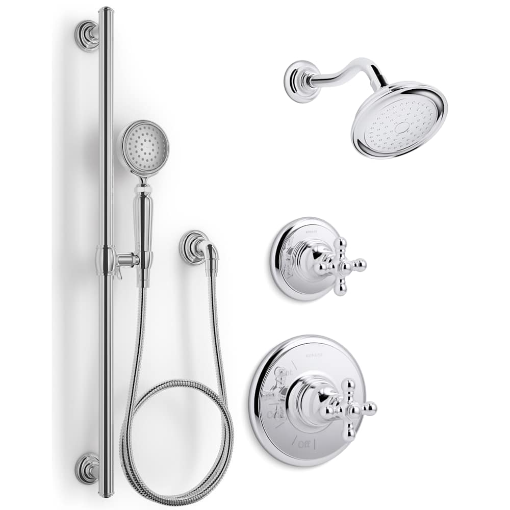 Artifacts Pressure Balanced Shower System with Shower Head, Hand Shower, Valve Trim, and Shower Arm