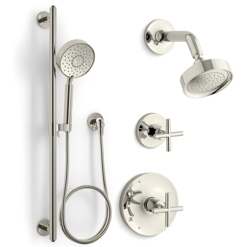 Purist Pressure Balanced Shower System with Shower Head, Hand Shower, Valve Trim, and Shower Arm
