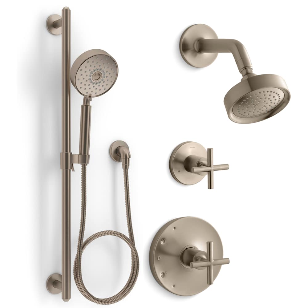 Purist Pressure Balanced Shower System with Shower Head, Hand Shower, Valve Trim, and Shower Arm
