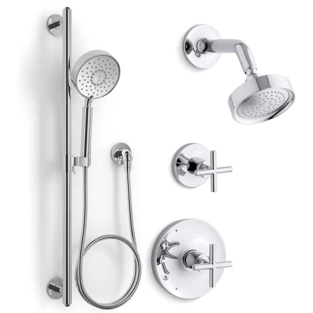 Purist Pressure Balanced Shower System with Shower Head, Hand Shower, Valve Trim, and Shower Arm