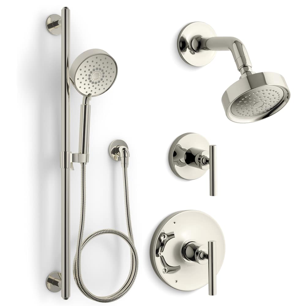 Purist Pressure Balanced Shower System with Shower Head, Hand Shower, Valve Trim, and Shower Arm