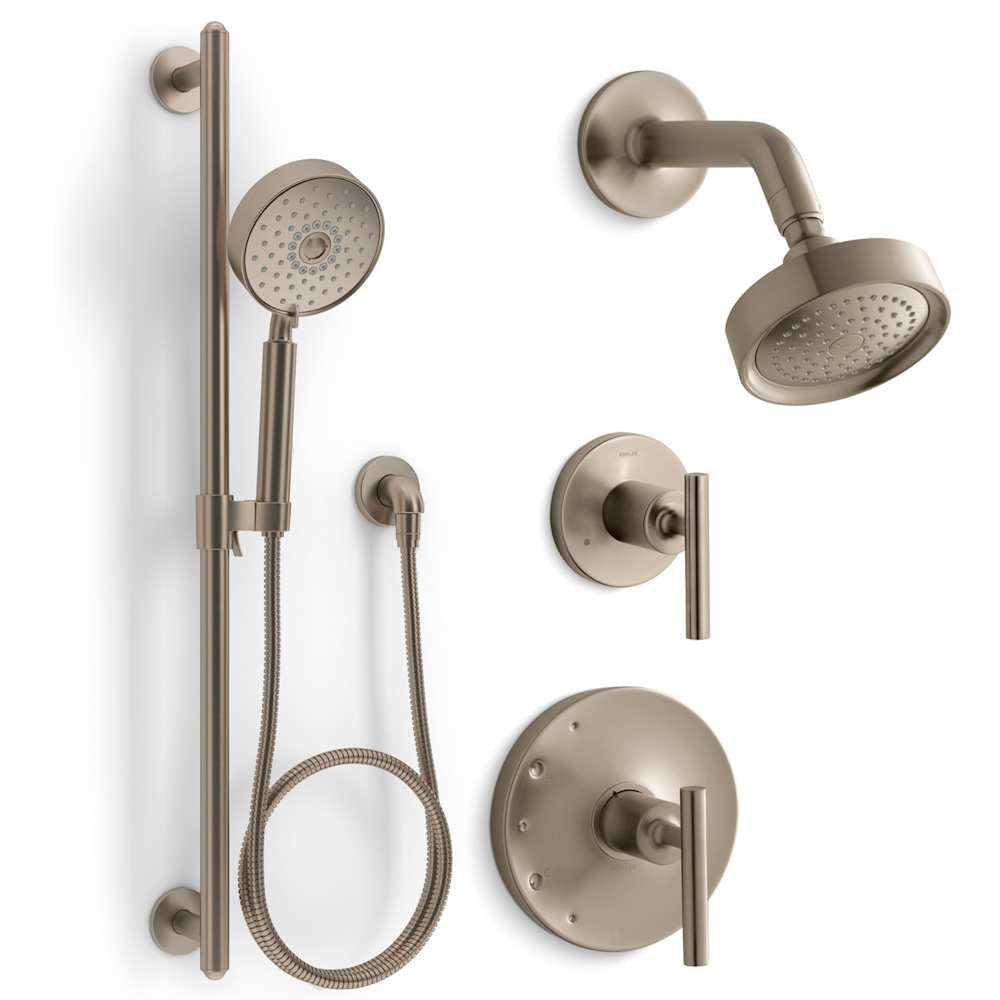 Purist Pressure Balanced Shower System with Shower Head, Hand Shower, Valve Trim, and Shower Arm