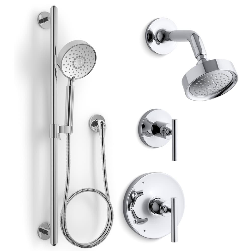 Purist Pressure Balanced Shower System with Shower Head, Hand Shower, Valve Trim, and Shower Arm