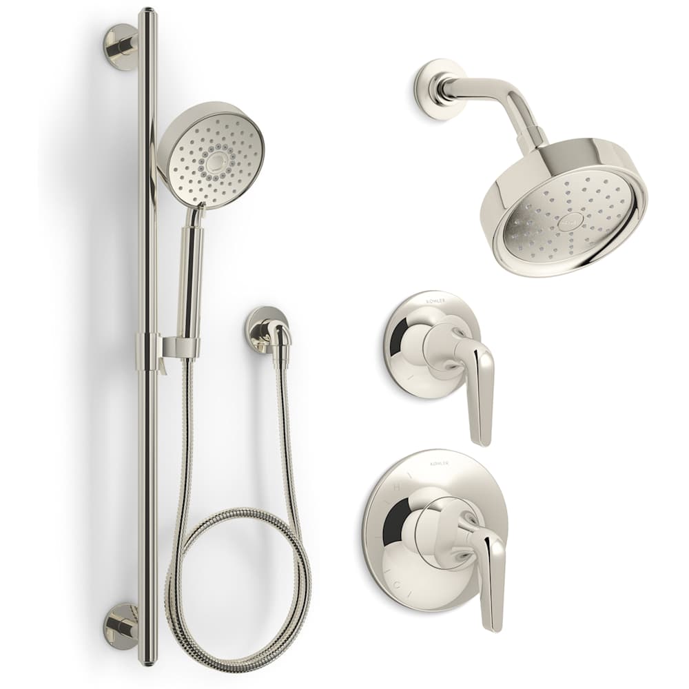 Tempered Pressure Balanced Shower System with Shower Head, Hand Shower, Valve Trim, and Shower Arm