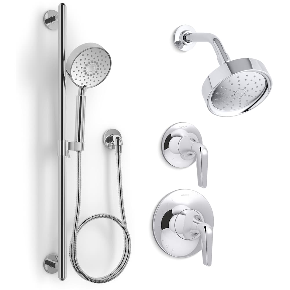 Tempered Pressure Balanced Shower System with Shower Head, Hand Shower, Valve Trim, and Shower Arm
