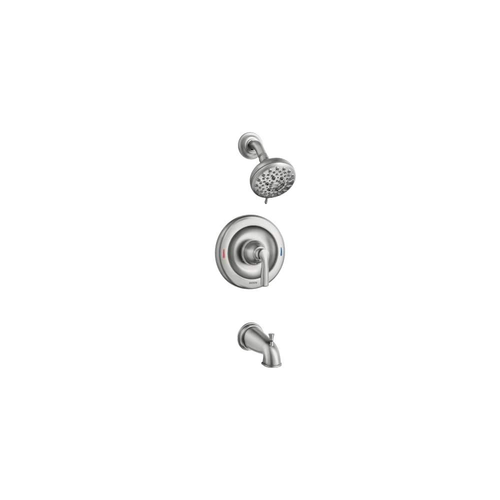 Moen Hilliard Tub and Shower Trim Package with 1.75 GPM Multi Function Shower Head Spot Resist Brushed Nickel
