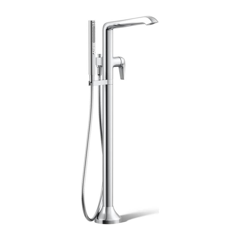 Tempered Floor Mounted Tub Filler with Built-In Diverter - Includes Hand Shower