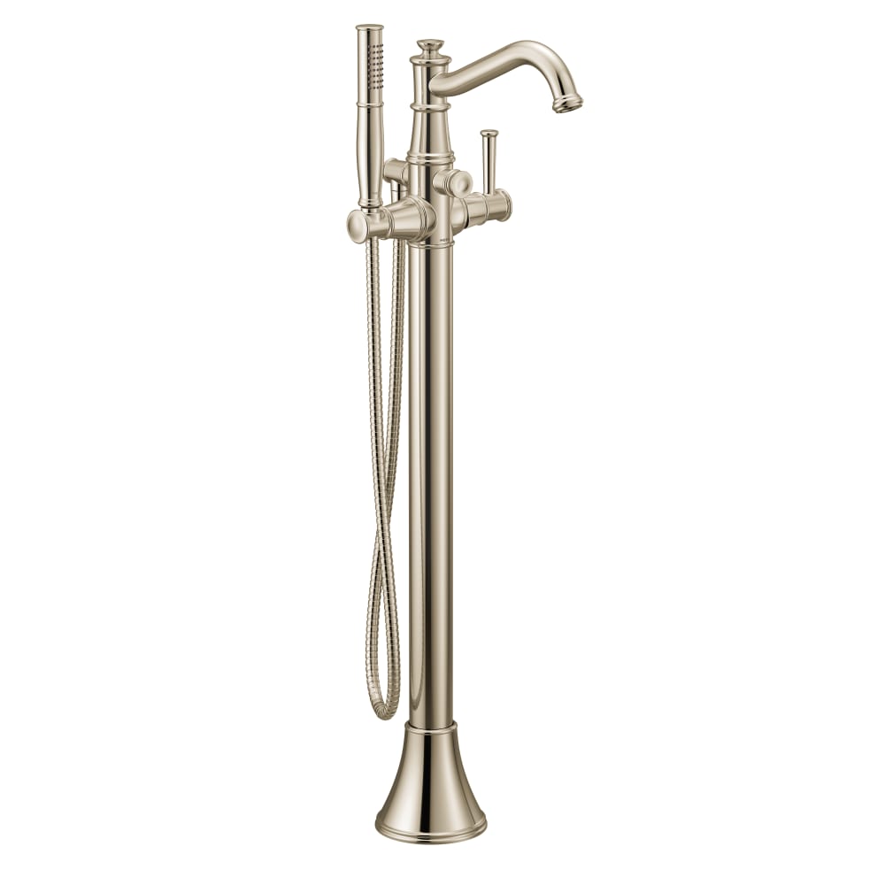 Moen Belfield Floor Mounted Tub Filler with Built-In Diverter - Includes Hand Shower Polished Nickel