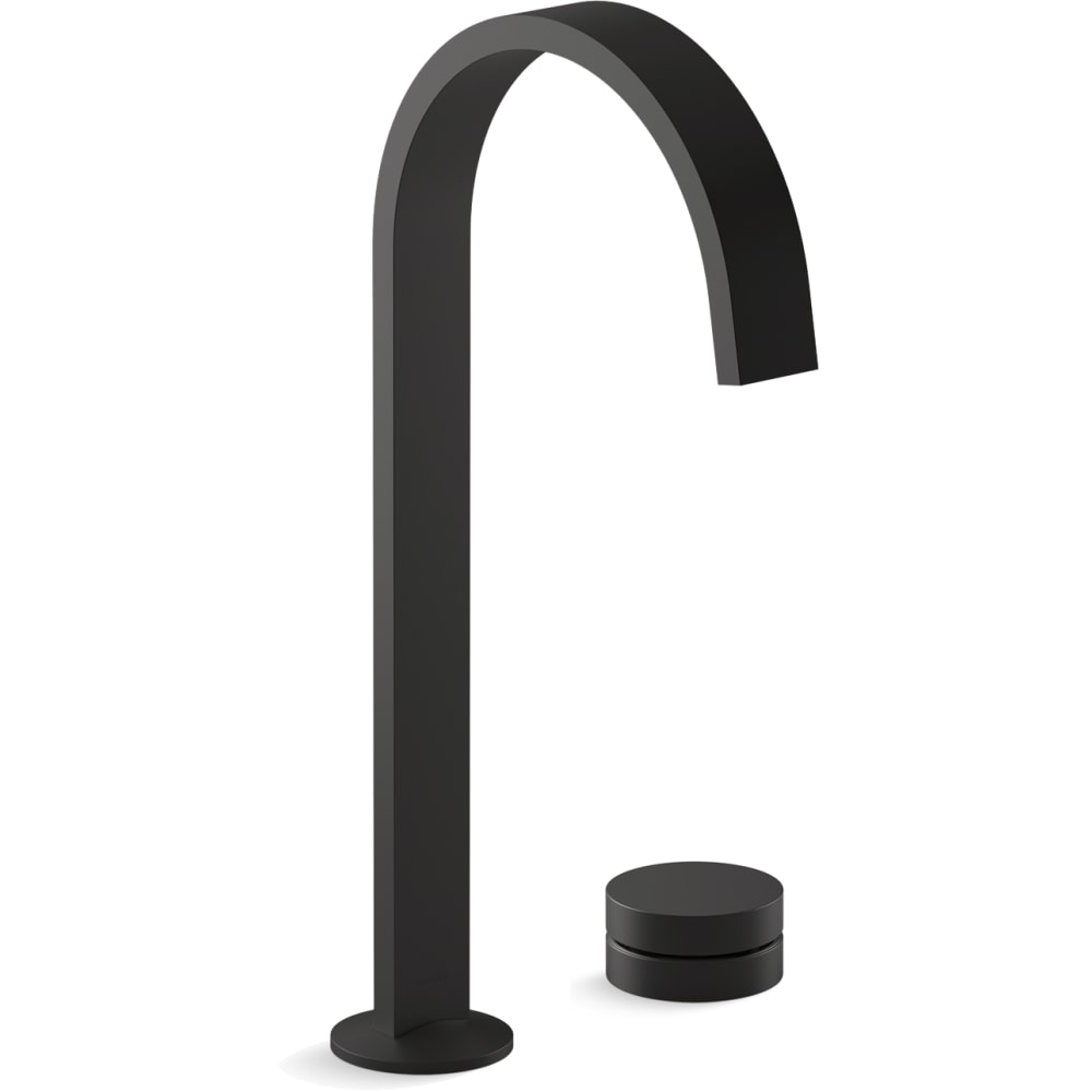 Components 1.2 GPM Widespread Vessel Bathroom Faucet with Tall Ribbon Spout, Rocker Handle, and Pop-Up Drain Assembly