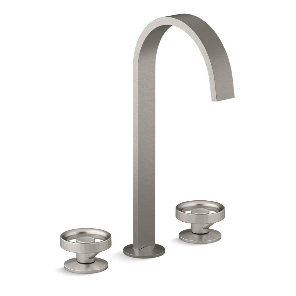 Components 1.2 GPM Widespread Ribbon Spout Vessel Bathroom Faucet with Industrial Handles, UltraGlide Technology and Pop-Up Drain Assembly
