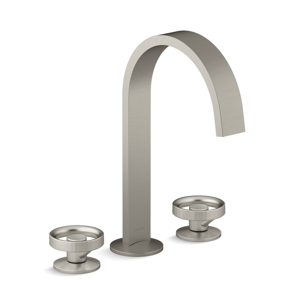 Components 1.2 GPM Widespread Ribbon Spout Bathroom Faucet with Industrial Handles, UltraGlide Technology and Pop-Up Drain Assembly