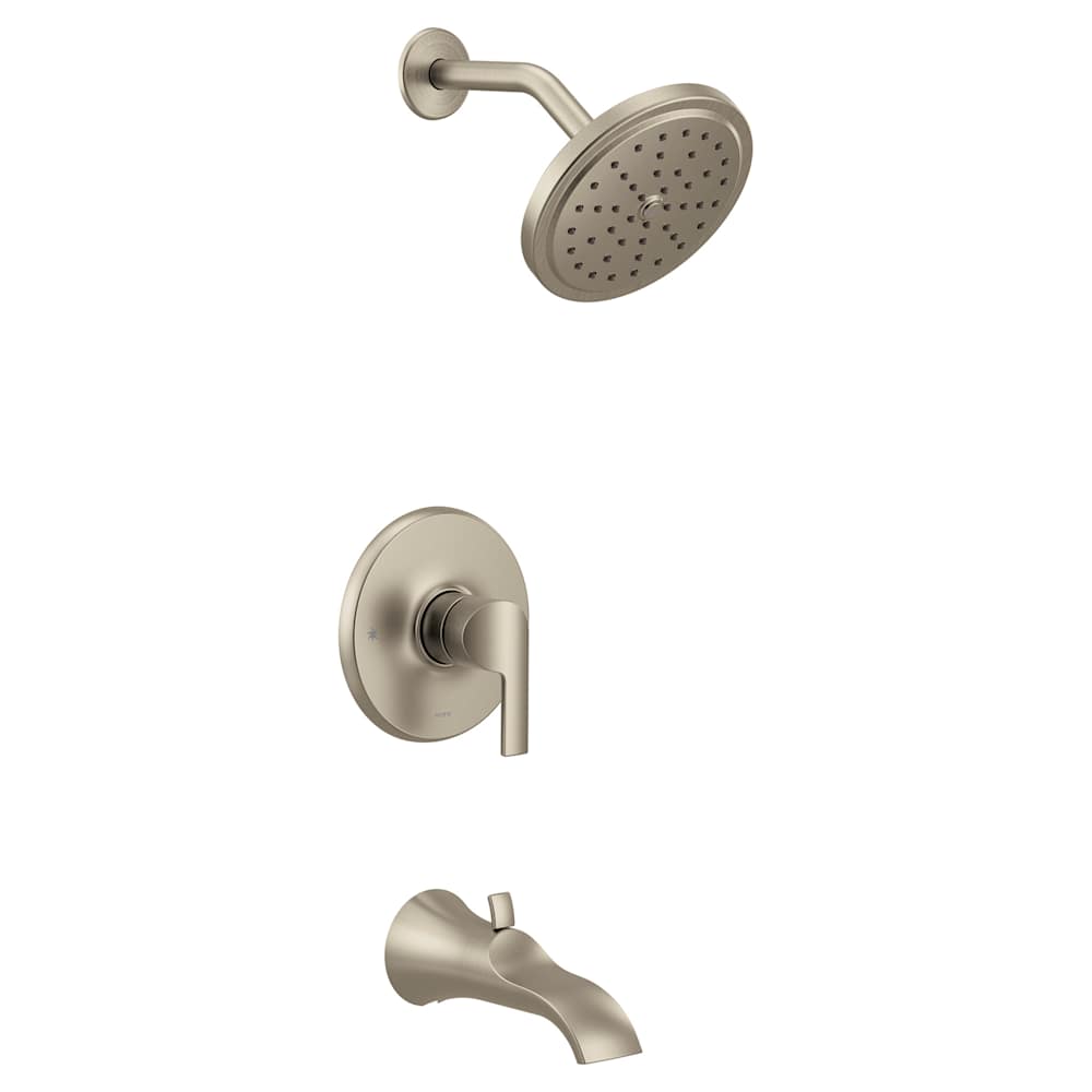 Moen Posi-Temp Pressure Balanced Tub and Shower Trim with 2.5 GPM Shower Head and Tub Spout from the Icon Collection (Less Valve) Brushed Nickel