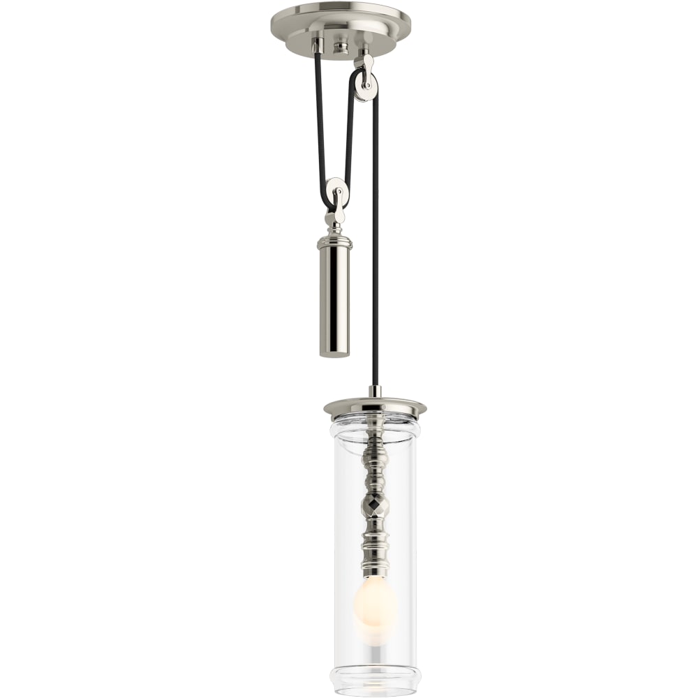 Damask 13" Tall Single Light Clear Glass Adjustable Pulley Pendant