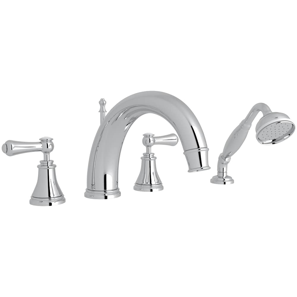 Georgian Era Deck Mounted Roman Tub Filler with Built-In Diverter - Includes Hand Shower