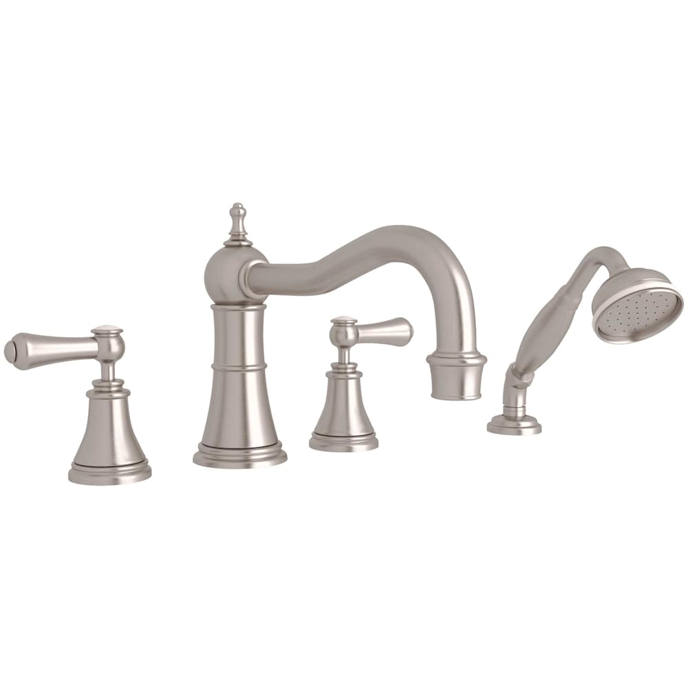 Georgian Era Deck Mounted Roman Tub Filler with Built-In Diverter - Includes Hand Shower