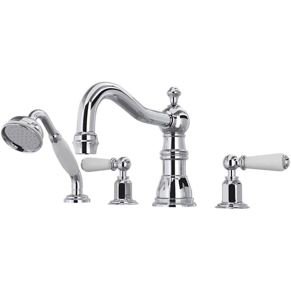 Edwardian Deck Mounted Roman Tub Filler with Built-In Diverter - Includes Hand Shower