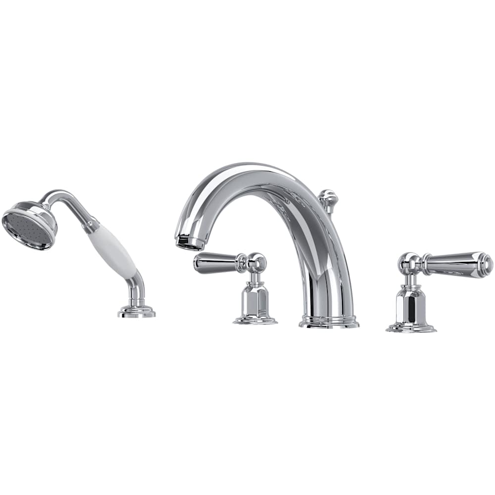 Edwardian Deck Mounted Roman Tub Filler with Built-In Diverter - Includes Hand Shower