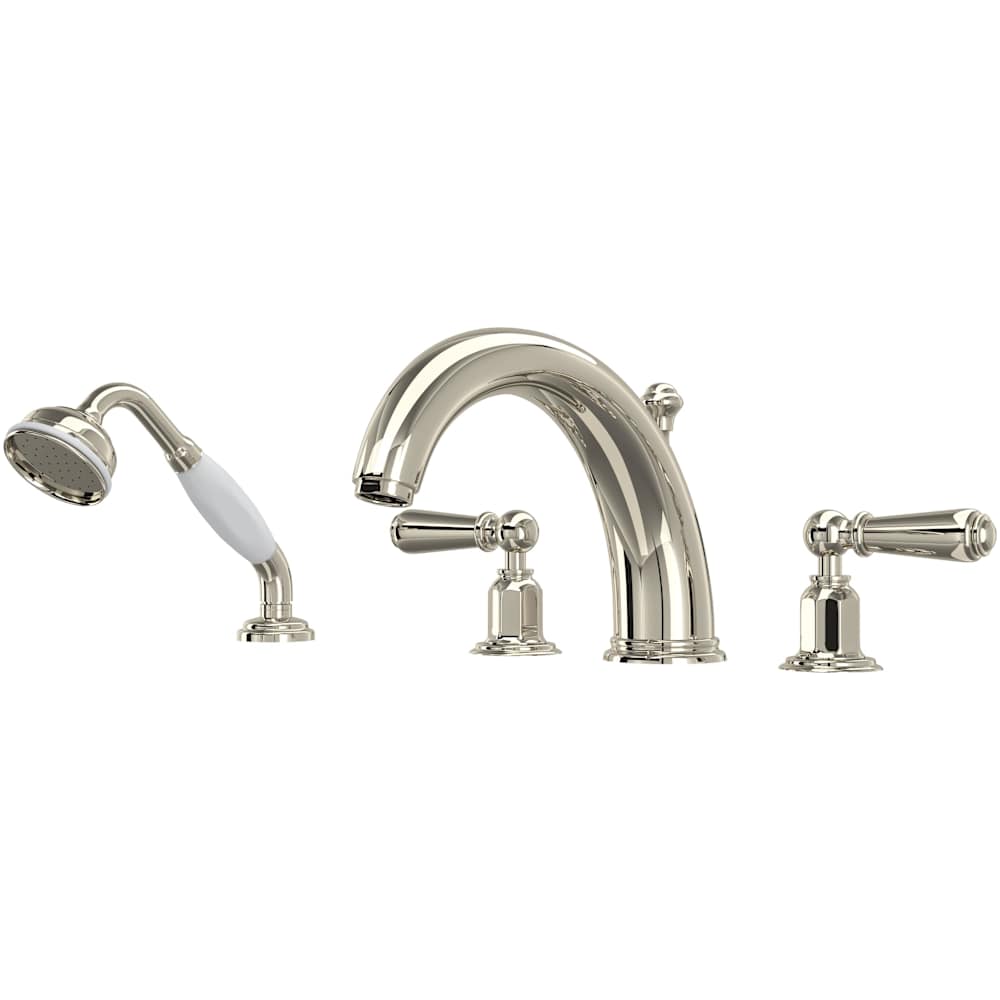 Edwardian Deck Mounted Roman Tub Filler with Built-In Diverter - Includes Hand Shower