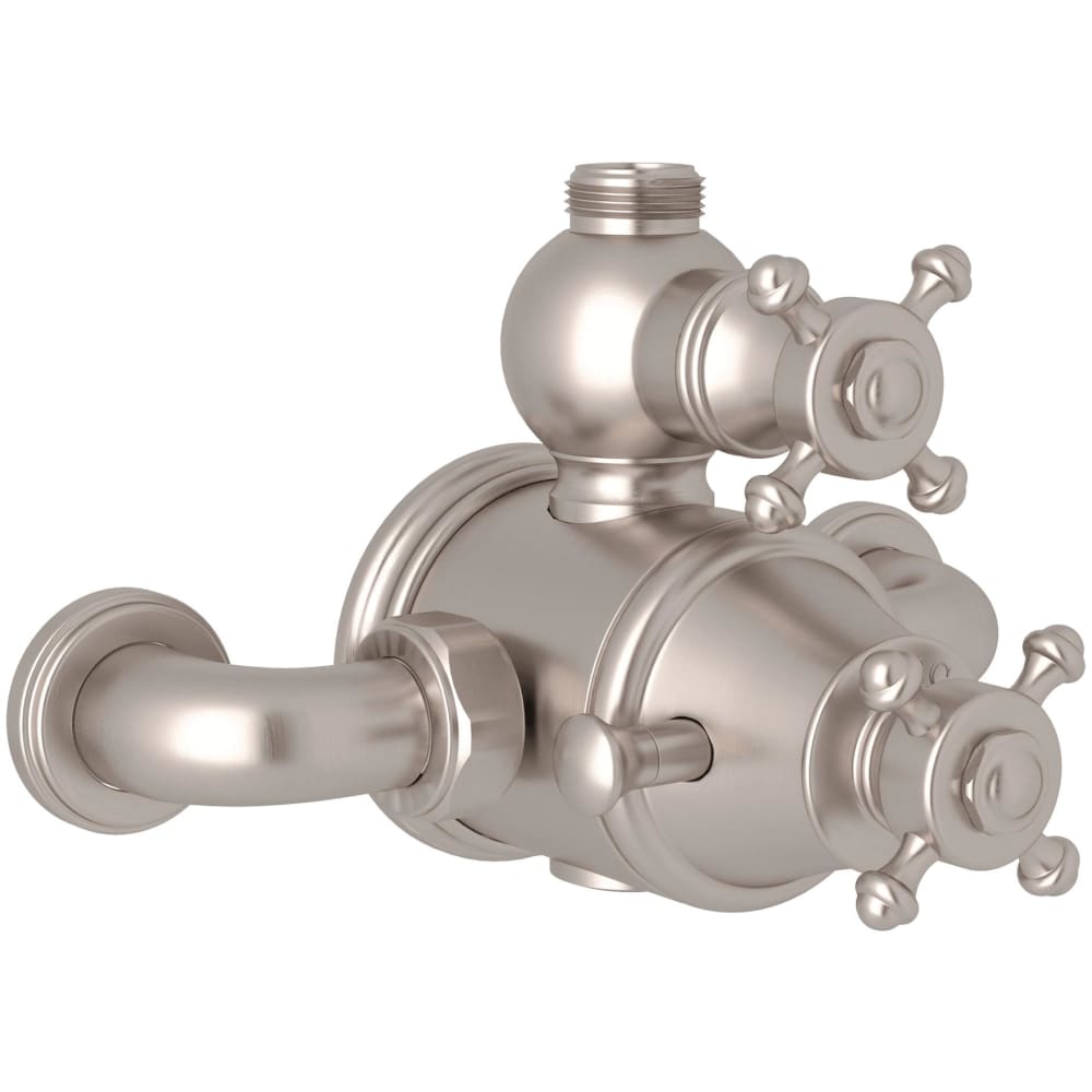 Georgian Era Two Function Thermostatic Valve Trim with Dual Cross Handles, Integrated Diverter, and Volume Control