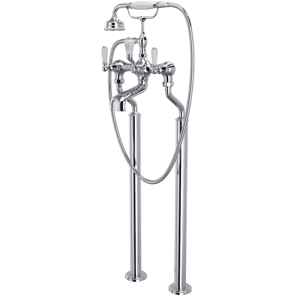 Edwardian Floor Mounted Tub Filler with Built-In Diverter - Includes Hand Shower