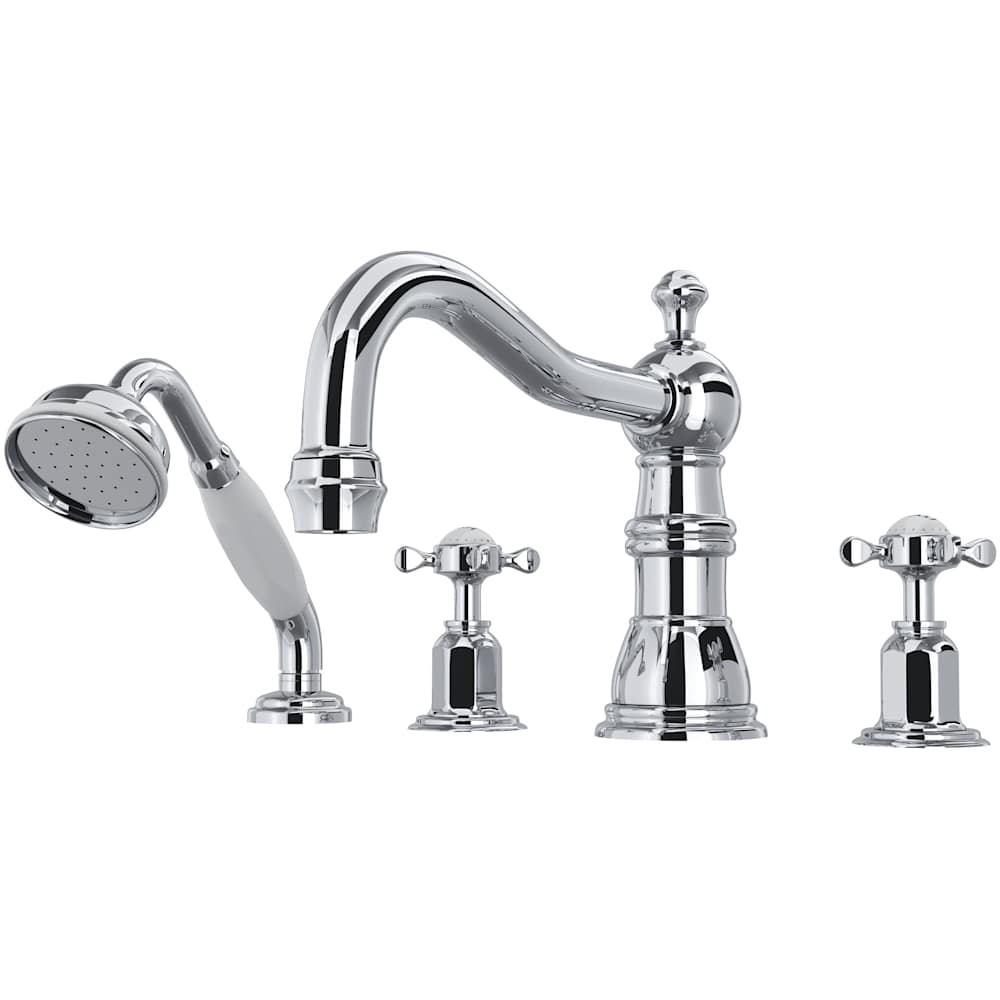 Edwardian Deck Mounted Roman Tub Filler with Built-In Diverter - Includes Hand Shower