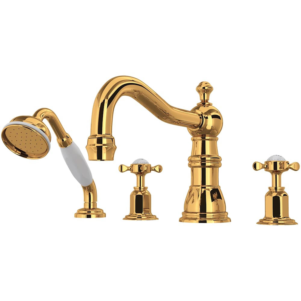 Edwardian Deck Mounted Roman Tub Filler with Built-In Diverter - Includes Hand Shower