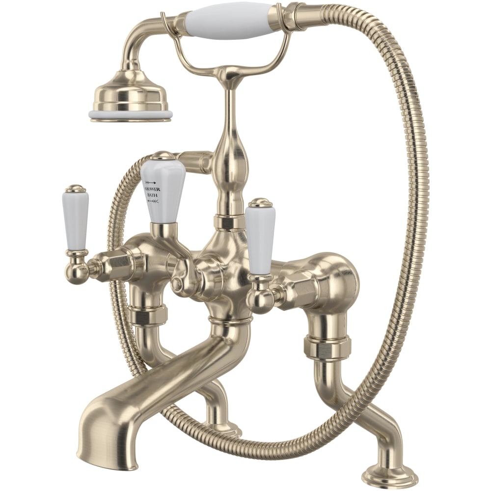 Edwardian Deck Mounted Tub Filler with Built-In Diverter - Includes Hand Shower