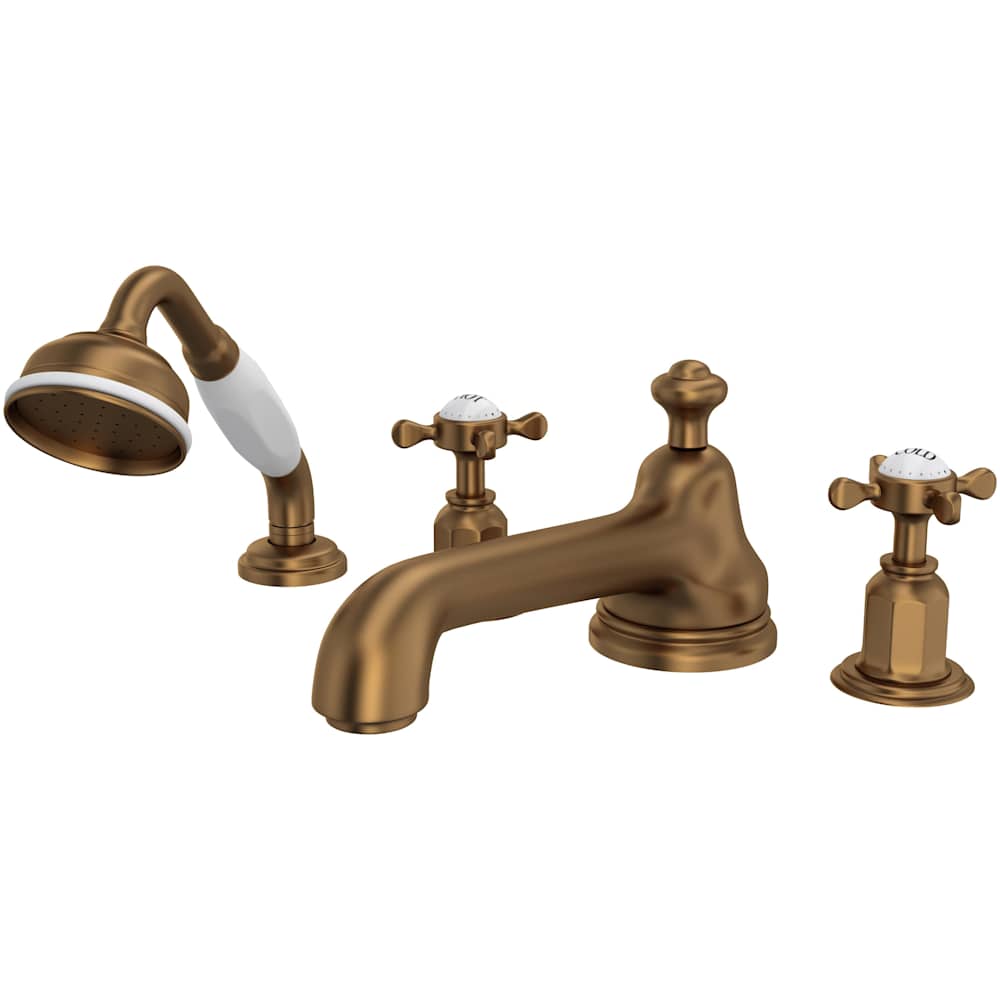 Edwardian Deck Mounted Roman Tub Filler with Built-In Diverter - Includes Hand Shower