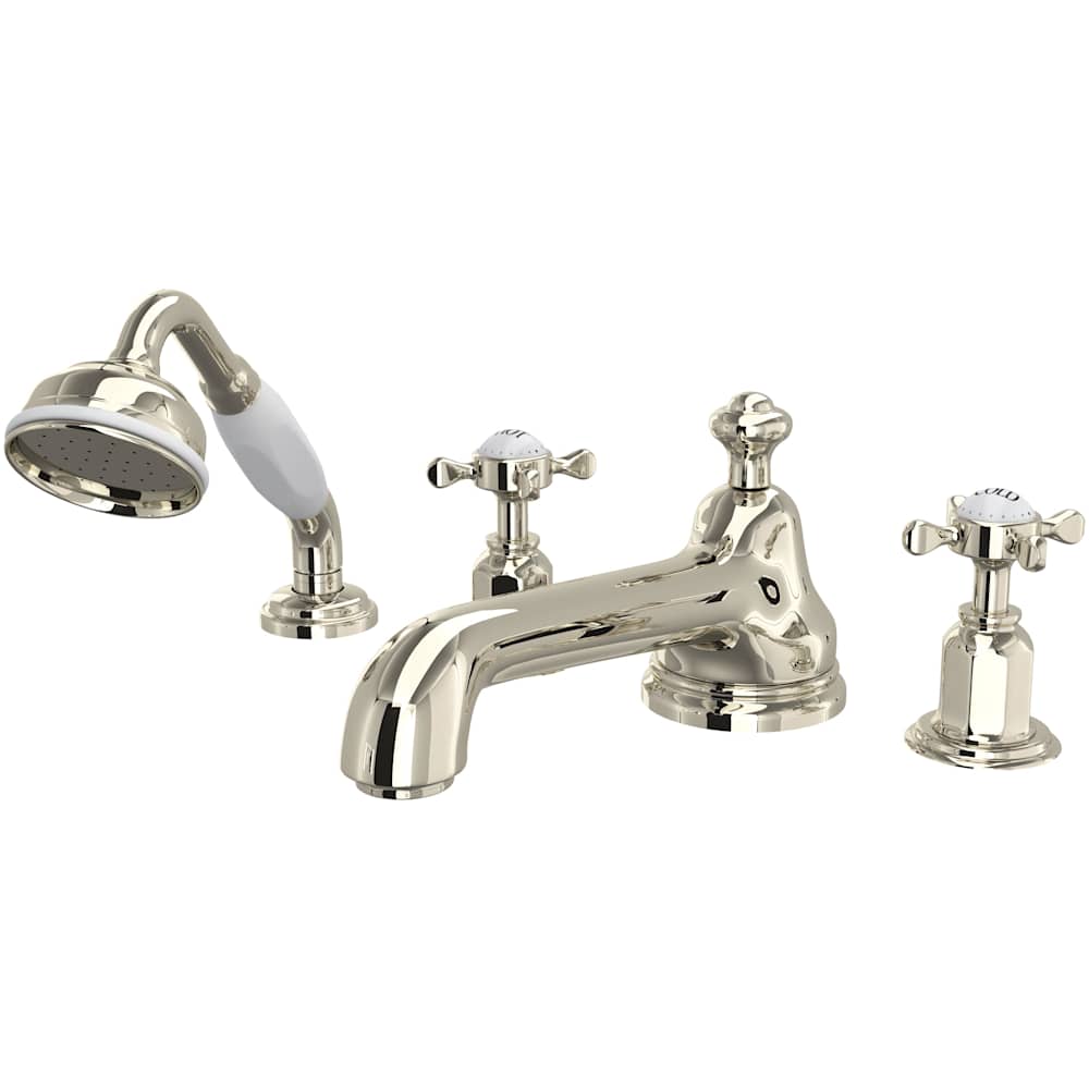 Edwardian Deck Mounted Roman Tub Filler with Built-In Diverter - Includes Hand Shower
