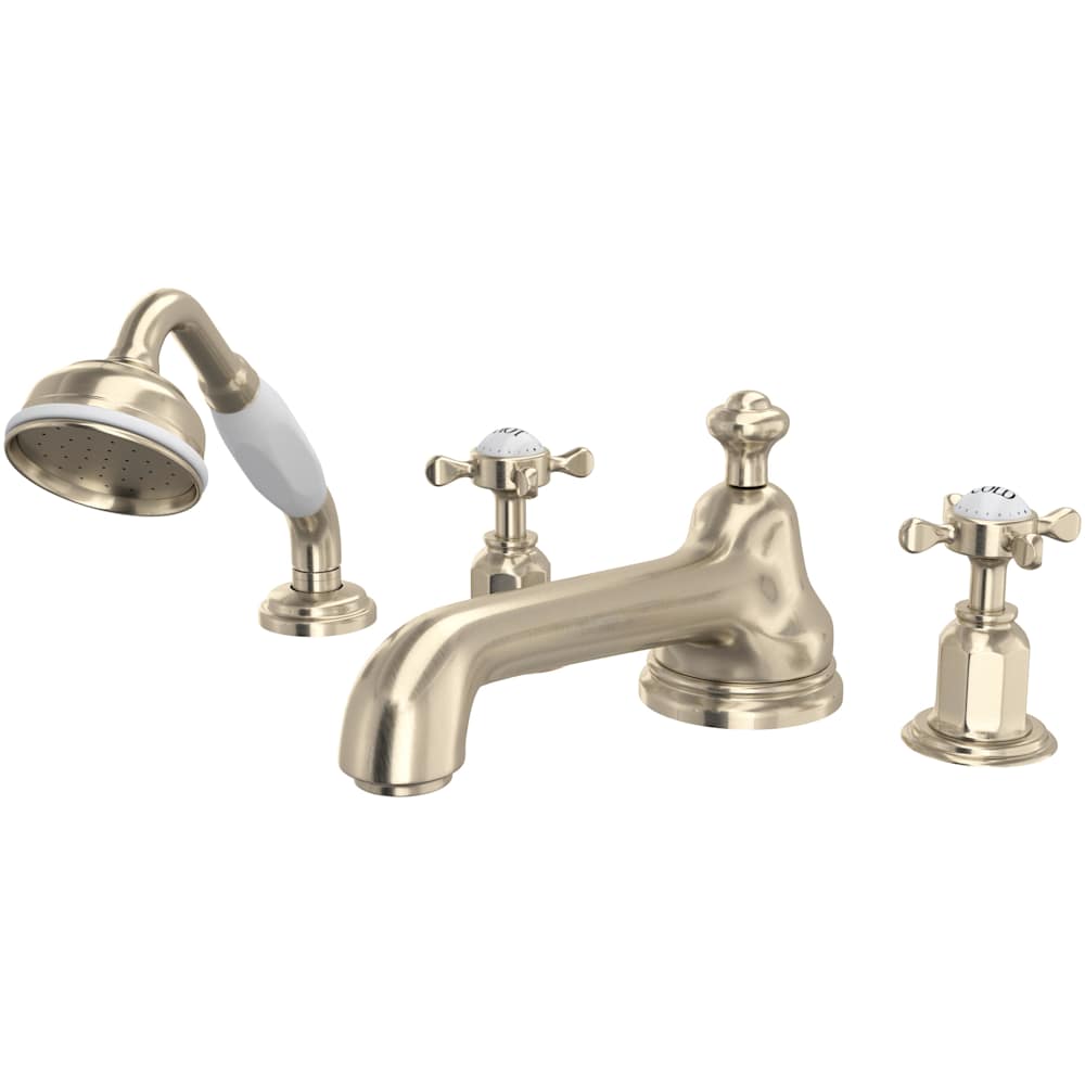 Edwardian Deck Mounted Roman Tub Filler with Built-In Diverter - Includes Hand Shower