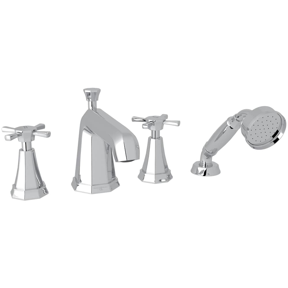 Deco Deck Mounted Roman Tub Filler with Built-In Diverter - Includes Hand Shower