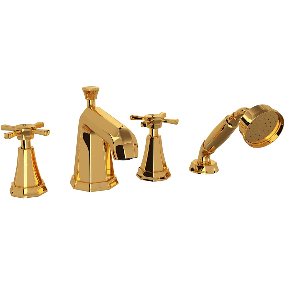 Deco Deck Mounted Roman Tub Filler with Built-In Diverter - Includes Hand Shower