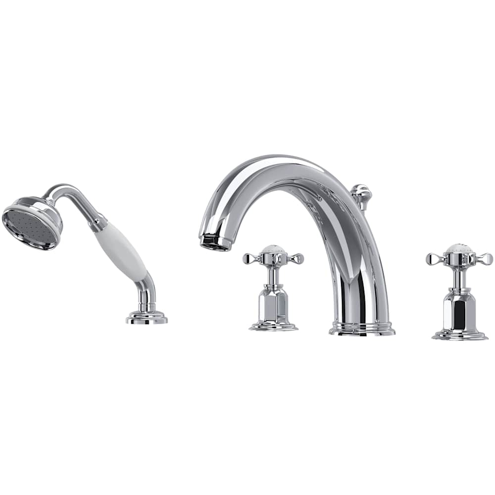 Edwardian Deck Mounted Roman Tub Filler with Built-In Diverter - Includes Hand Shower