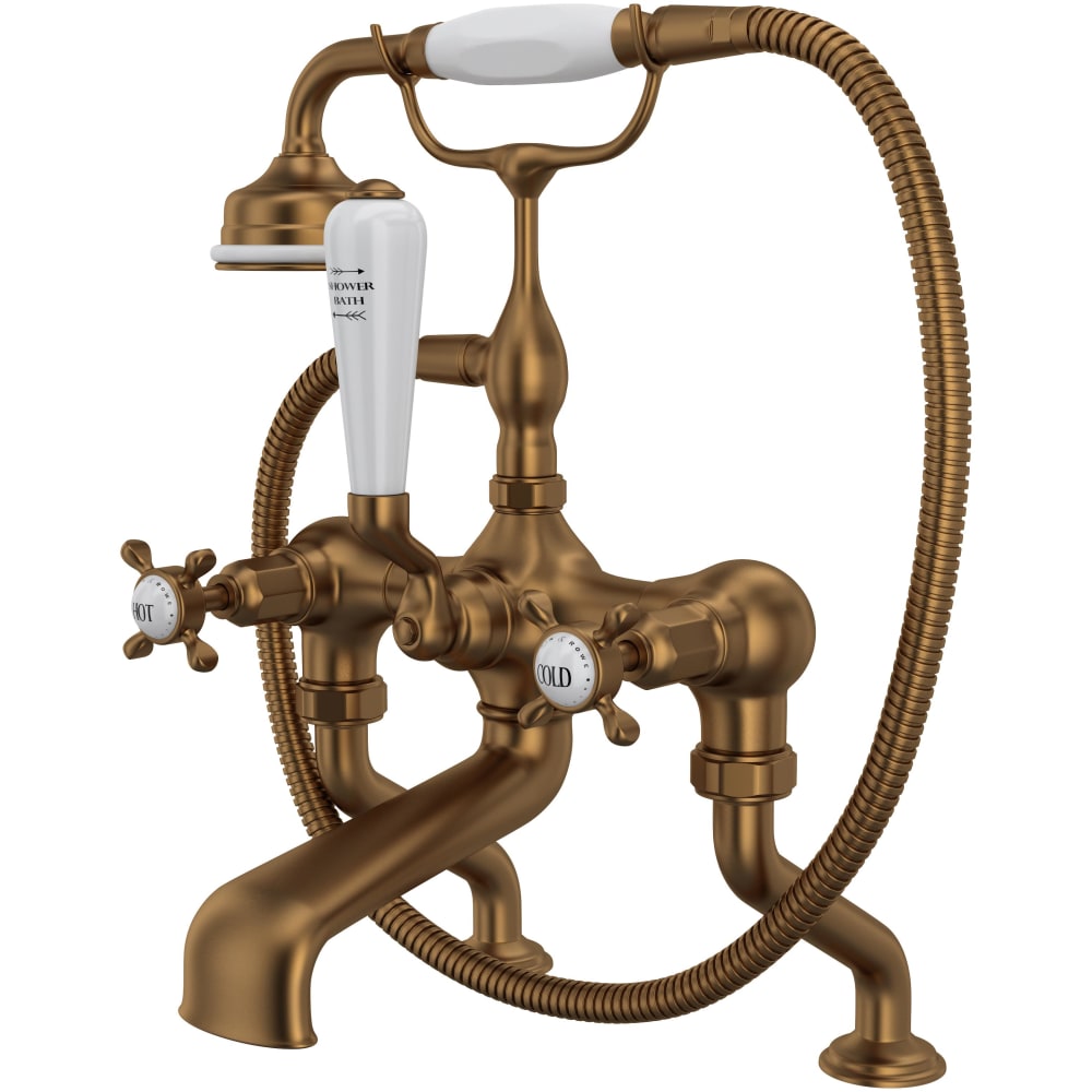 Edwardian Deck Mounted Tub Filler with Built-In Diverter - Includes Hand Shower