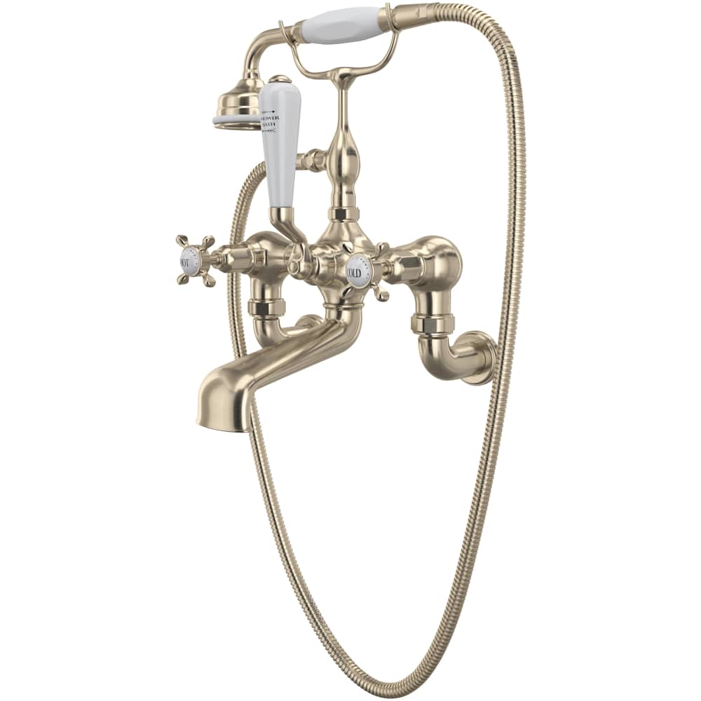 Edwardian Wall Mounted Tub Filler with Built-In Diverter - Includes Hand Shower