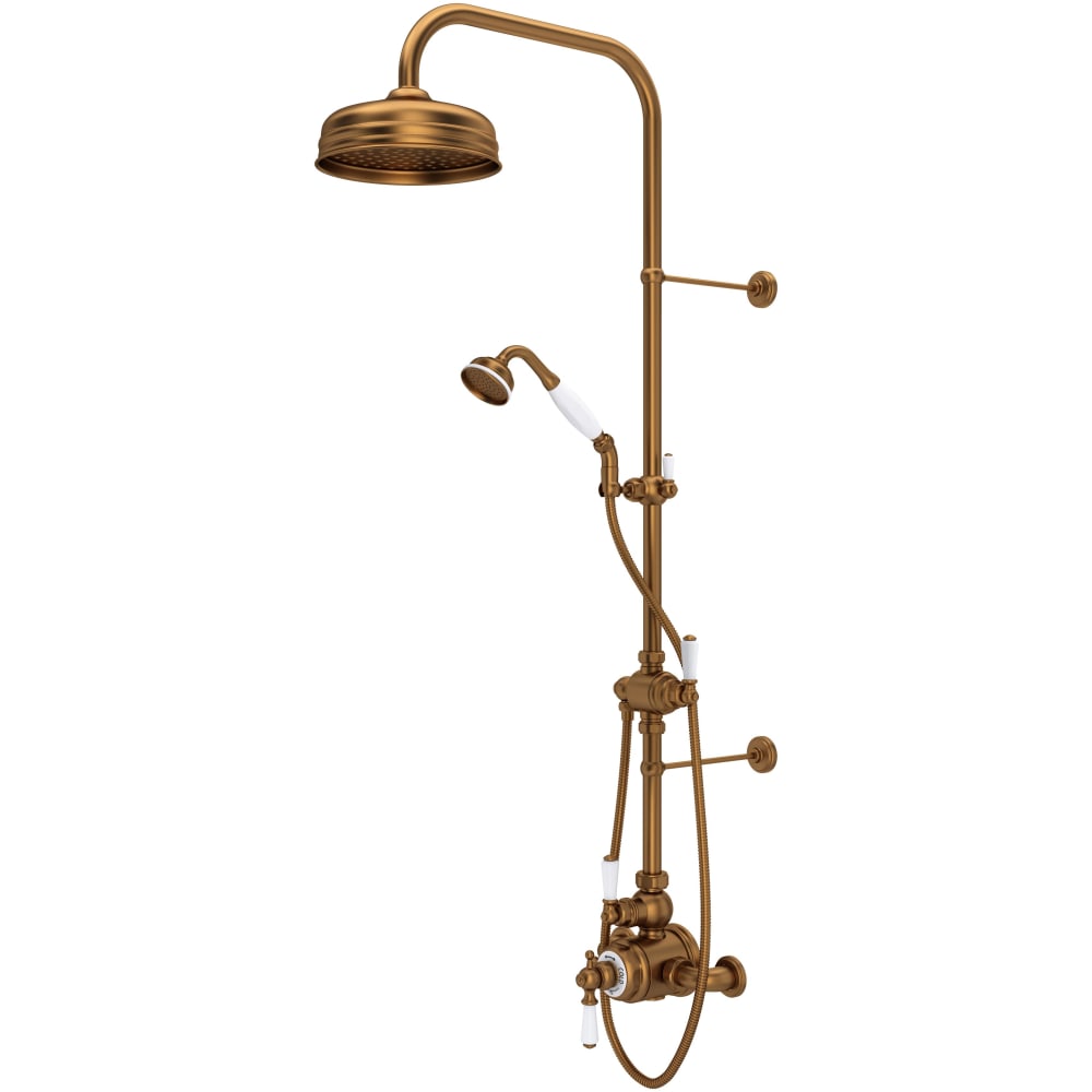 Edwardian Exposed Thermostatic Shower System with Shower Head, Hand Shower, Slide Bar, Shower Arm, Hose, Valve Trim, and Lever Handles