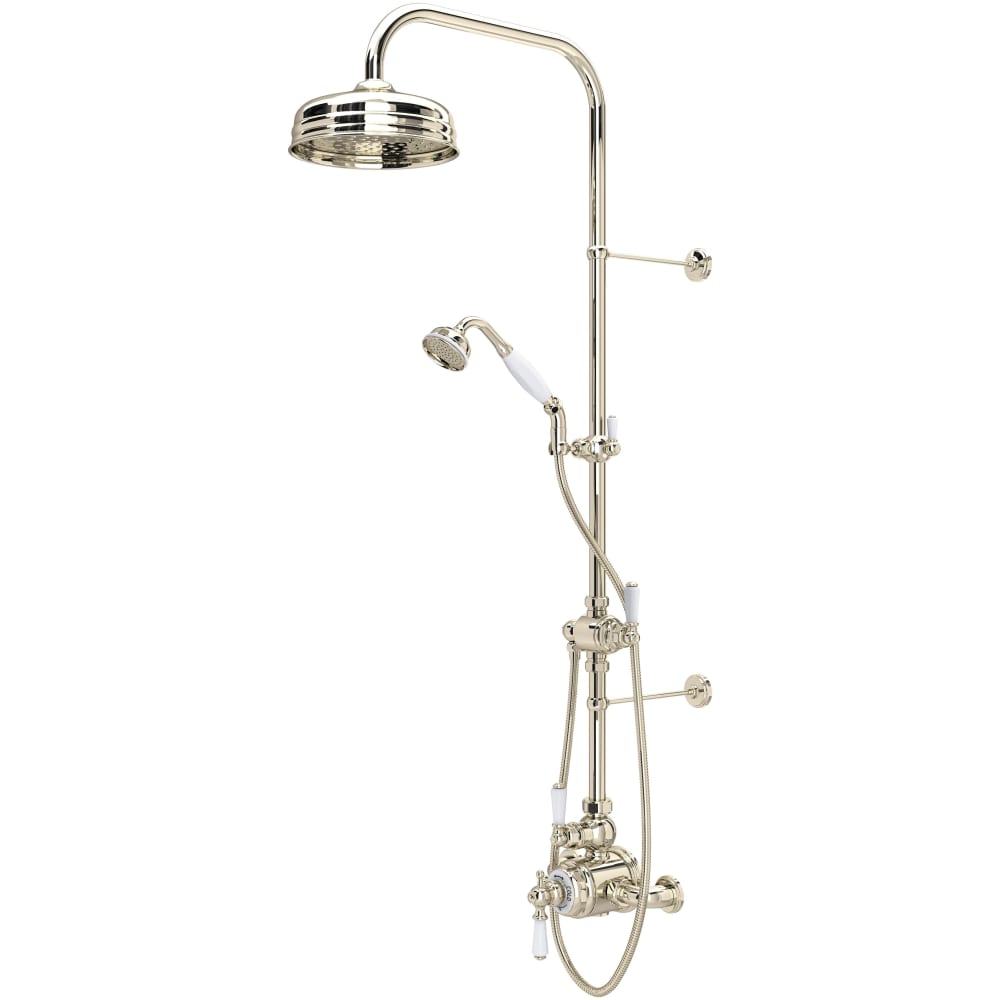Edwardian Exposed Thermostatic Shower System with Shower Head, Hand Shower, Slide Bar, Shower Arm, Hose, Valve Trim, and Lever Handles