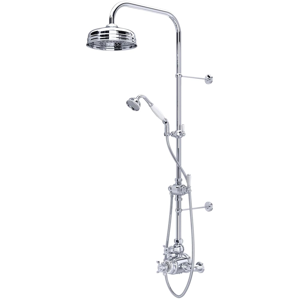 Edwardian Exposed Thermostatic Shower System with Shower Head, Hand Shower, Slide Bar, Shower Arm, Hose, Valve Trim, and Cross Handles