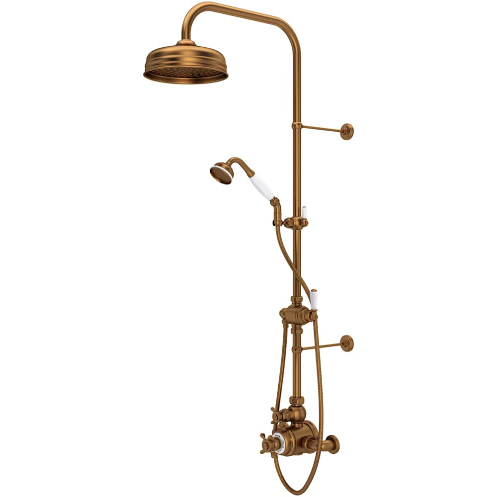 Edwardian Exposed Thermostatic Shower System with Shower Head, Hand Shower, Slide Bar, Shower Arm, Hose, Valve Trim, and Cross Handles