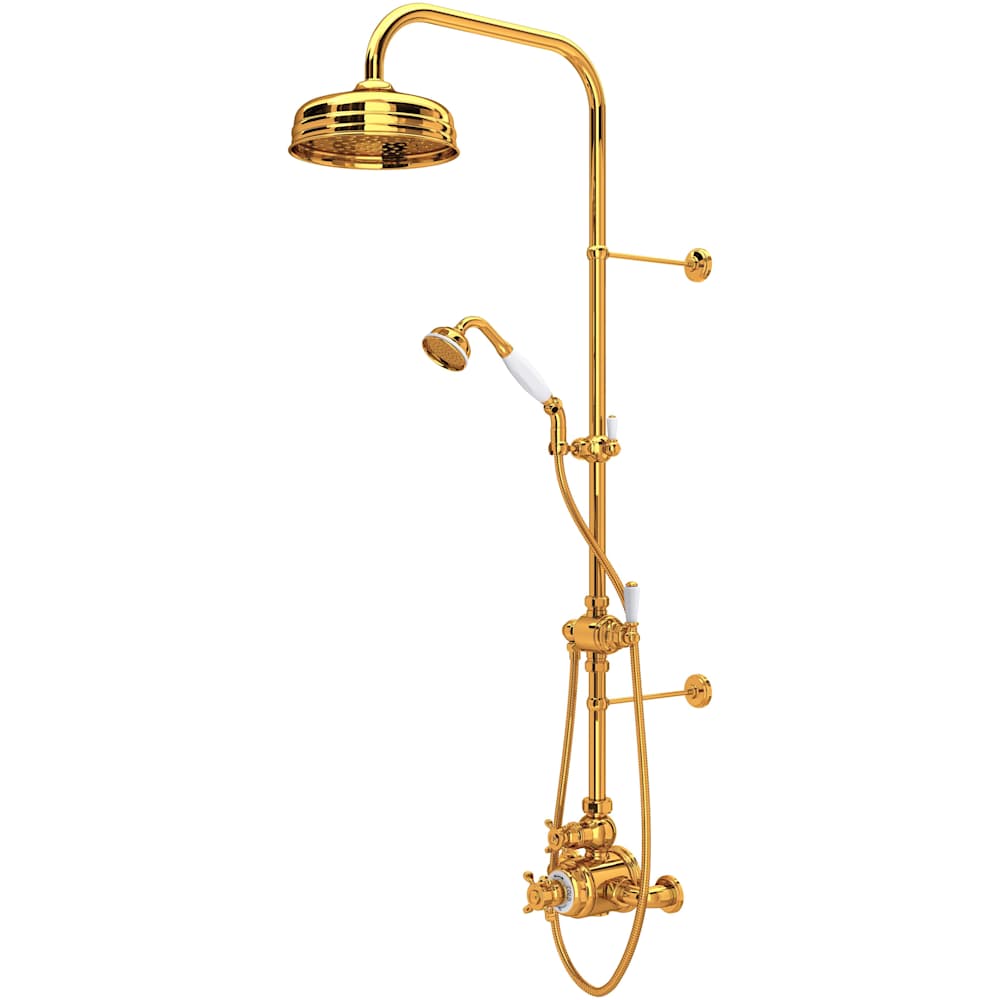 Edwardian Exposed Thermostatic Shower System with Shower Head, Hand Shower, Slide Bar, Shower Arm, Hose, Valve Trim, and Cross Handles