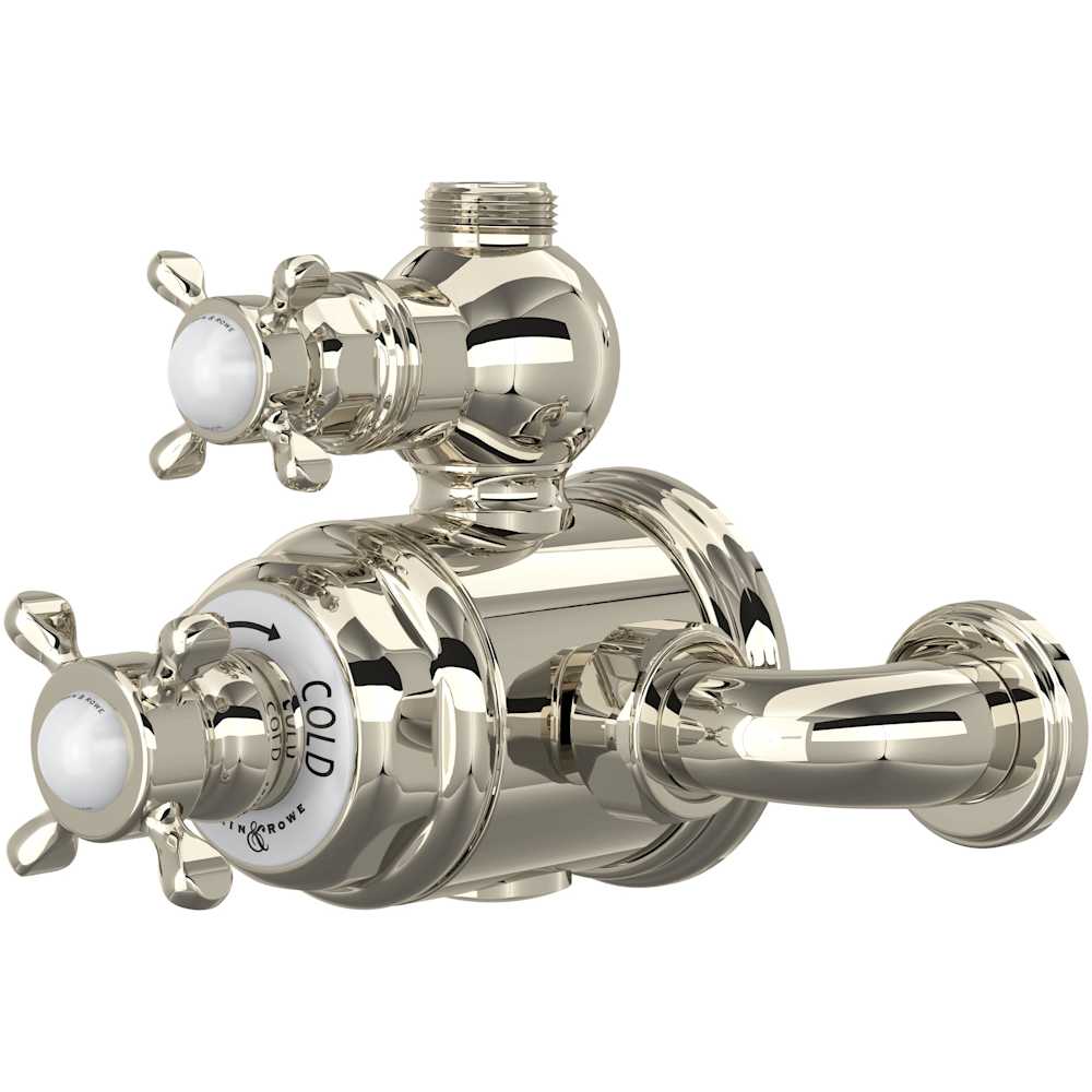 Edwardian Two Function Thermostatic Valve Trim with Dual Cross Handles, Integrated Diverter, and Volume Control