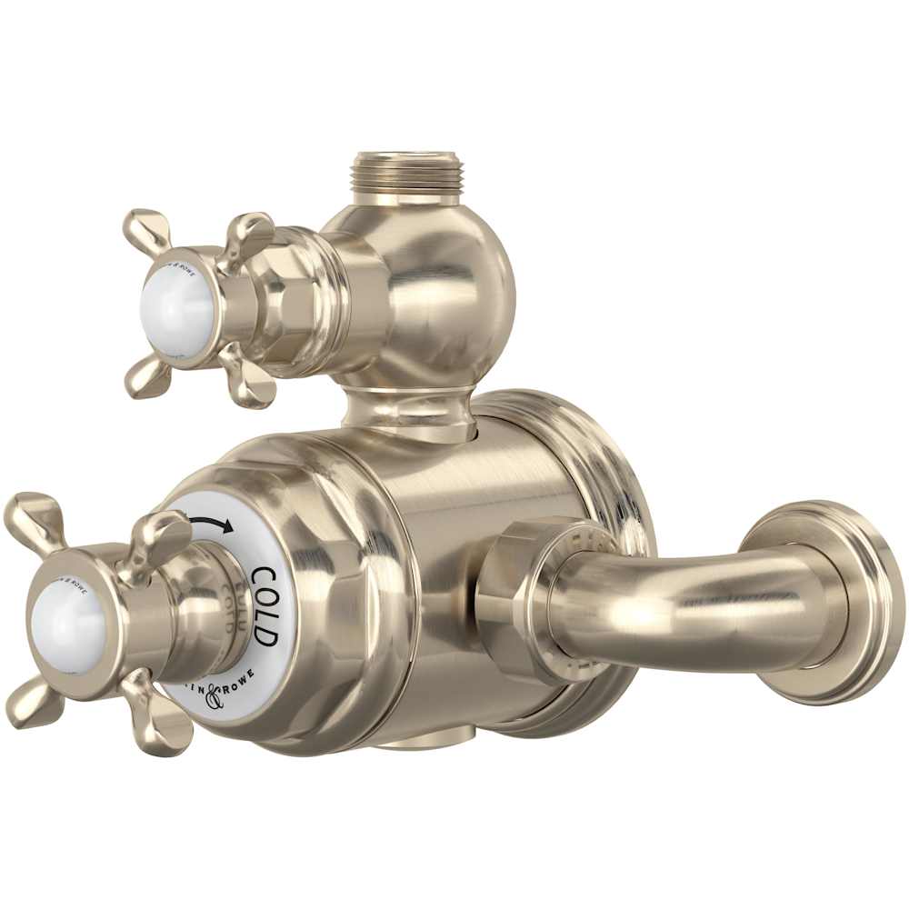 Edwardian Two Function Thermostatic Valve Trim with Dual Cross Handles, Integrated Diverter, and Volume Control