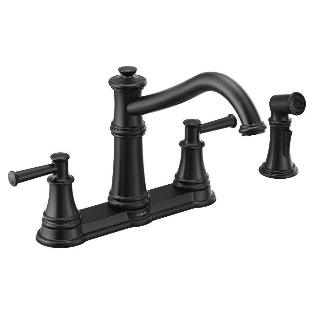 Moen Belfield 1.5 GPM High-Arc Double Handle Kitchen Faucet with Side Spray Matte Black
