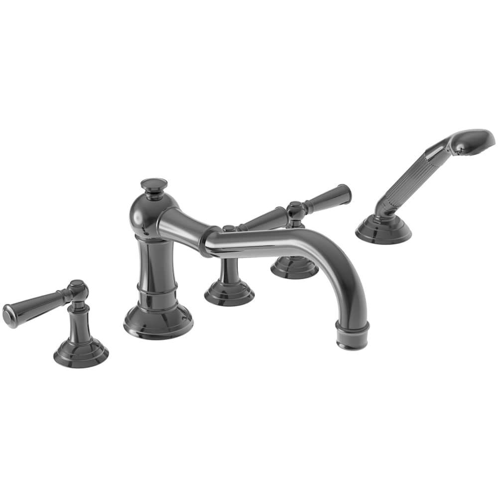Jacobean Triple Handle Roman Tub Faucet with Handshower and Metal Lever Handles