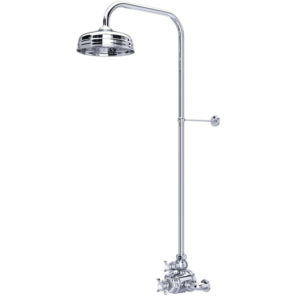 Edwardian Exposed Thermostatic Shower System with Shower Head, Slide Bar, Shower Arm, and Valve Trim